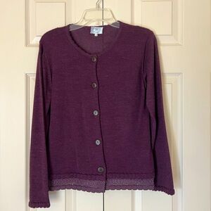Tumi, Plum Cardigan Sweater, Baby Alpaca from Peru, Size Medium